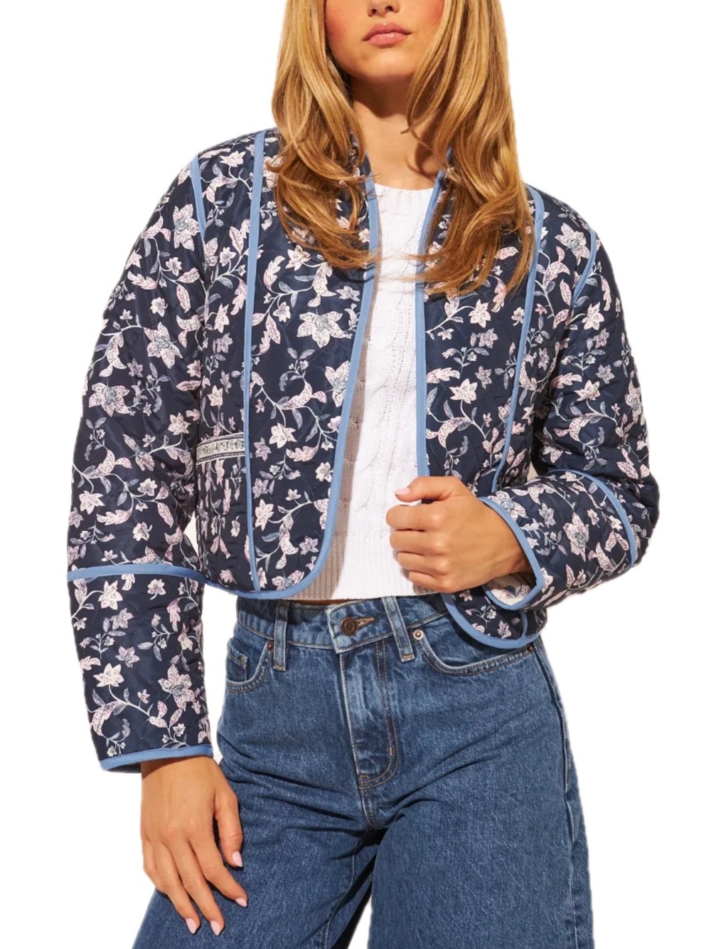 QUILTED CROPPED  REVERSIBLE  FLORAP PRINT JACKET